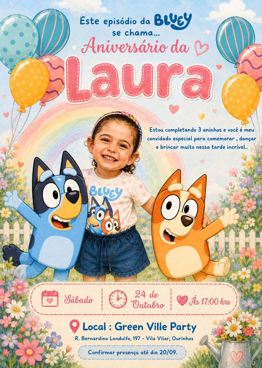 Convite do aniversário de 3 anos da Laura